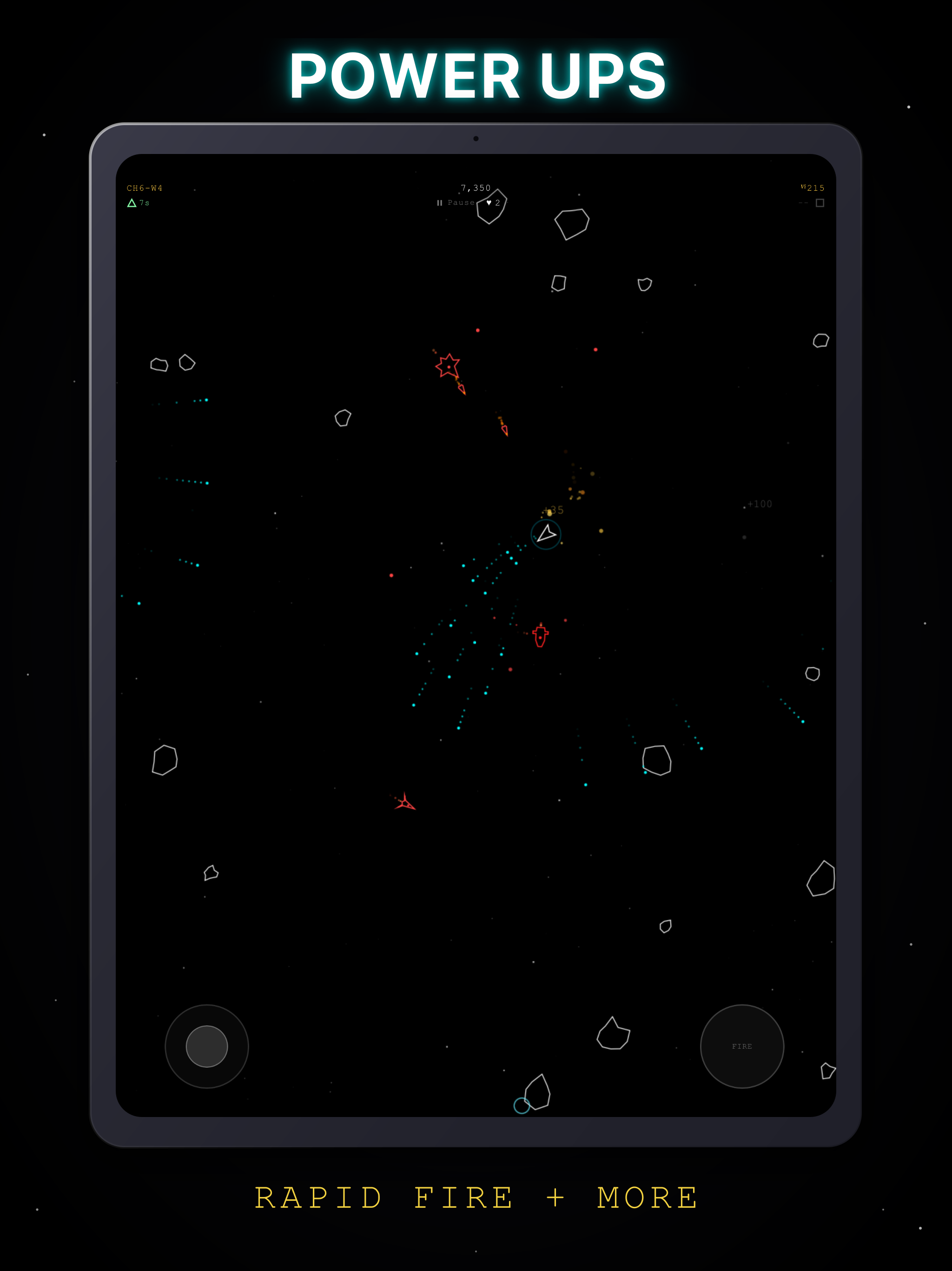 Rift Drifter on iPad: Power-ups: Triple Shot, Rapid Fire, Shield