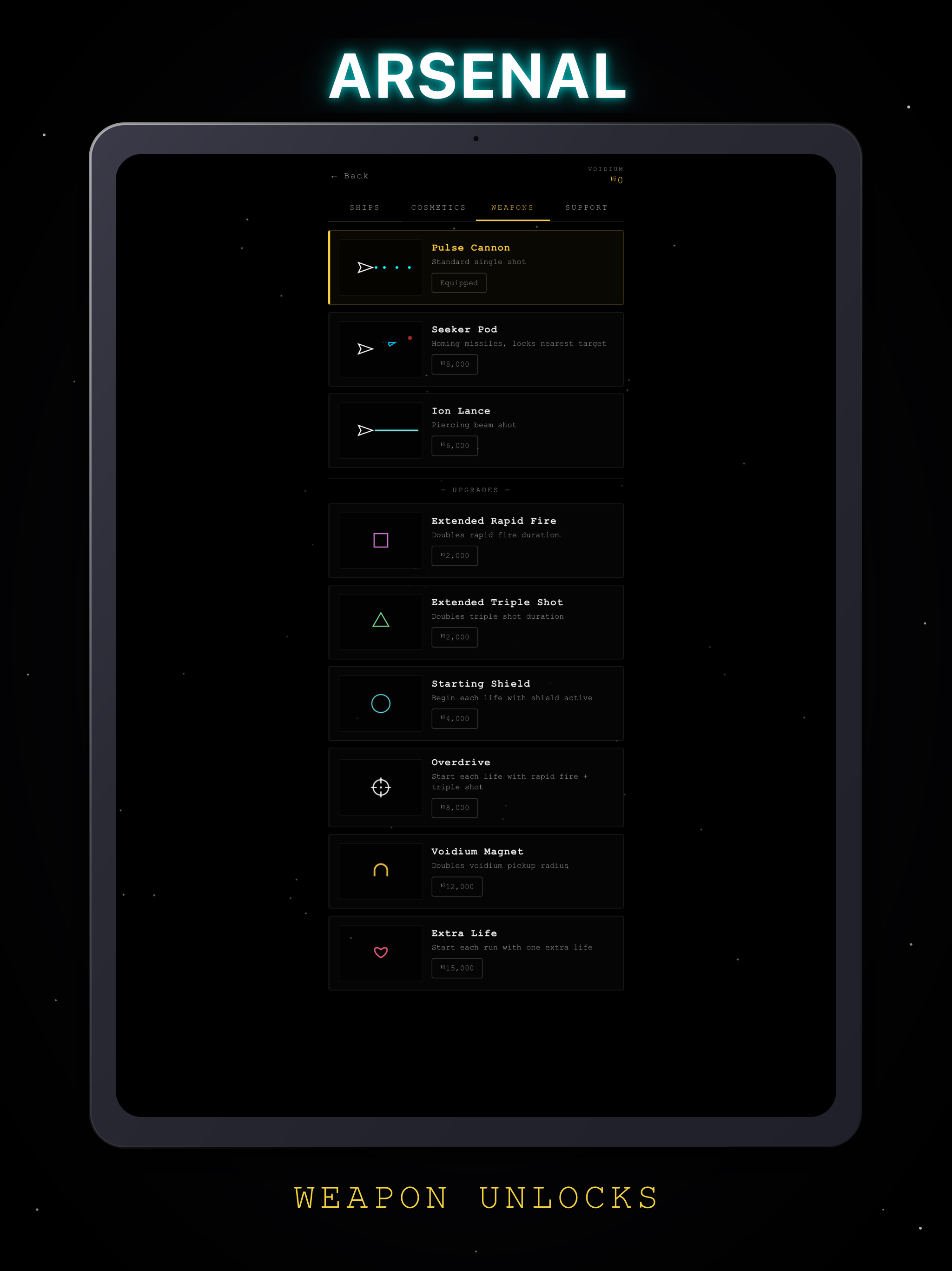 Rift Drifter on iPad: Arsenal: ships and weapons to unlock