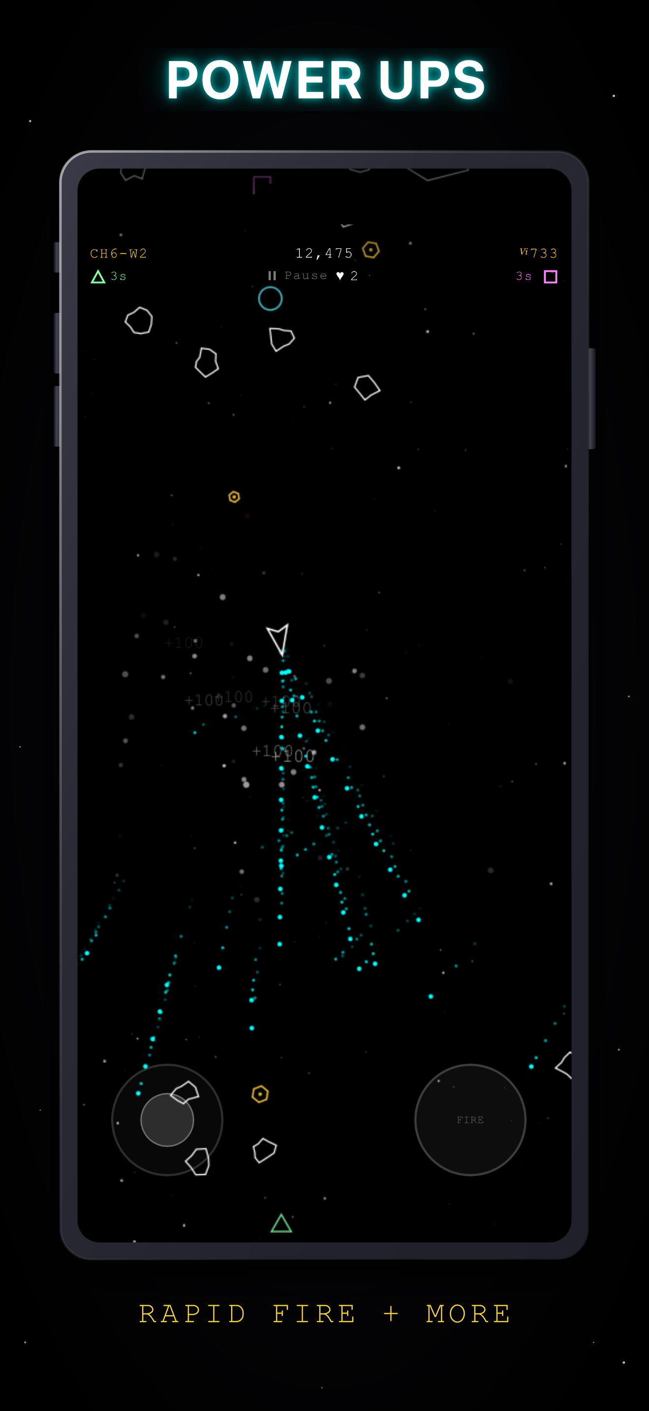 Rift Drifter on iPhone: Power-ups: Triple Shot, Rapid Fire, Shield