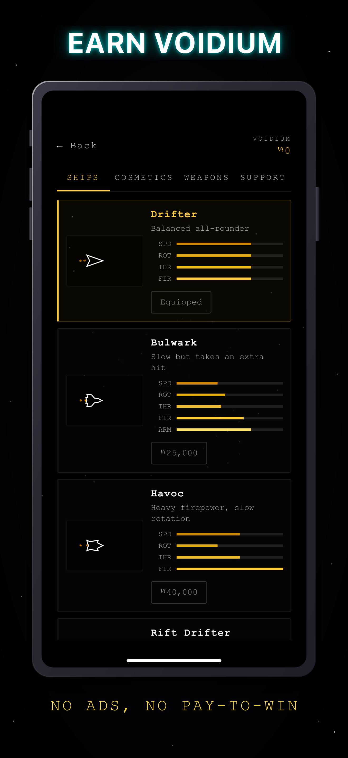 Rift Drifter on iPhone: Earn Voidium, no ads, no pay-to-win